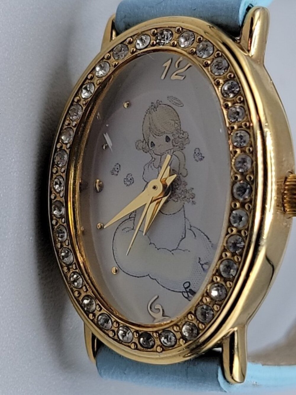 Valdawn Precious Moments 2003 Quartz Watch Rhinestone Bezel 7" Leather Band 22mm - Picture 8 of 15